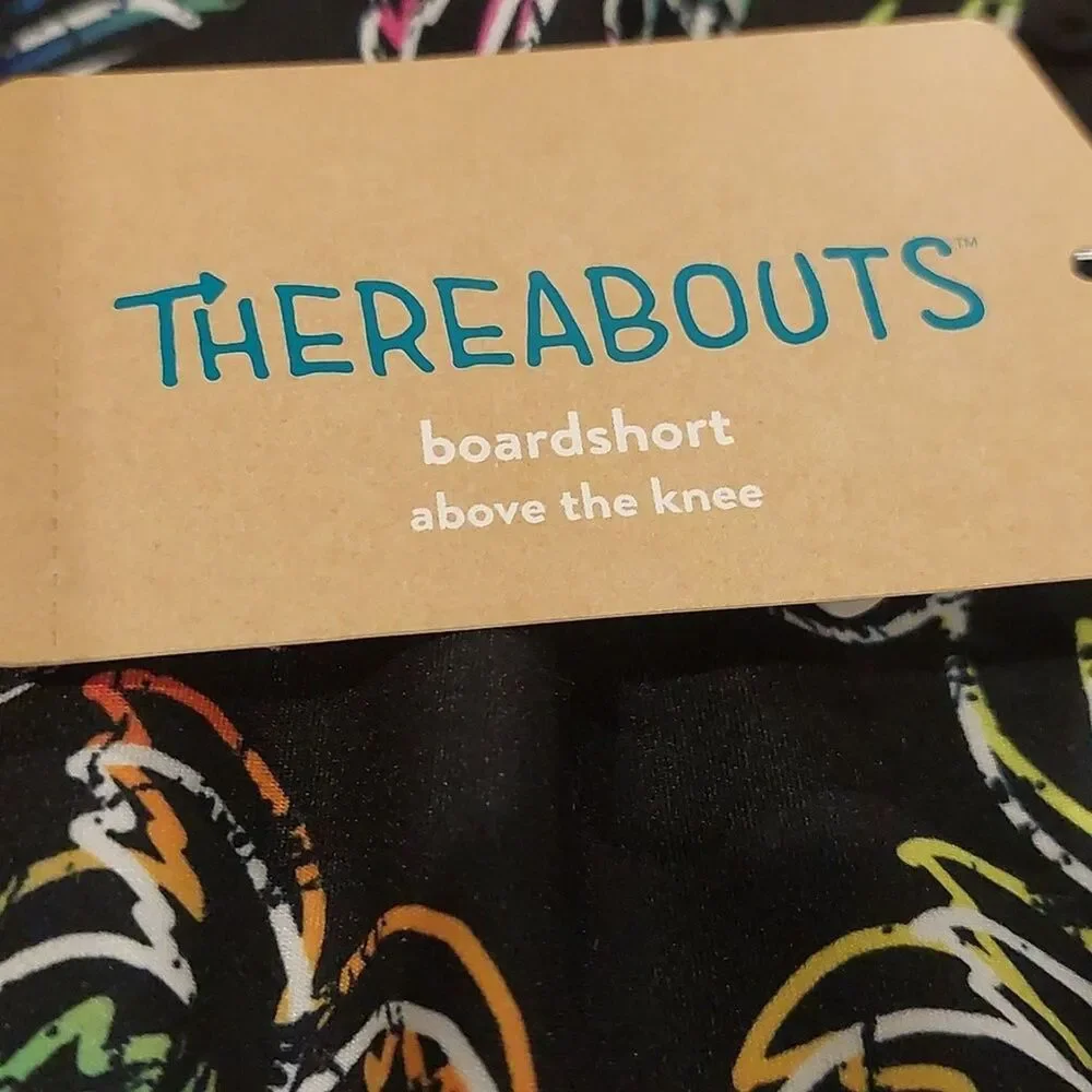 Thereabouts Boy's XL 18/20 Swim Trunks Short Boardshorts Black Palm Trees